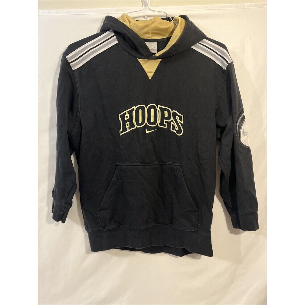 Y2K Nike Hoops Center Swoosh Black And Gold Hoodie Silver Tag Youth M(22x25)
